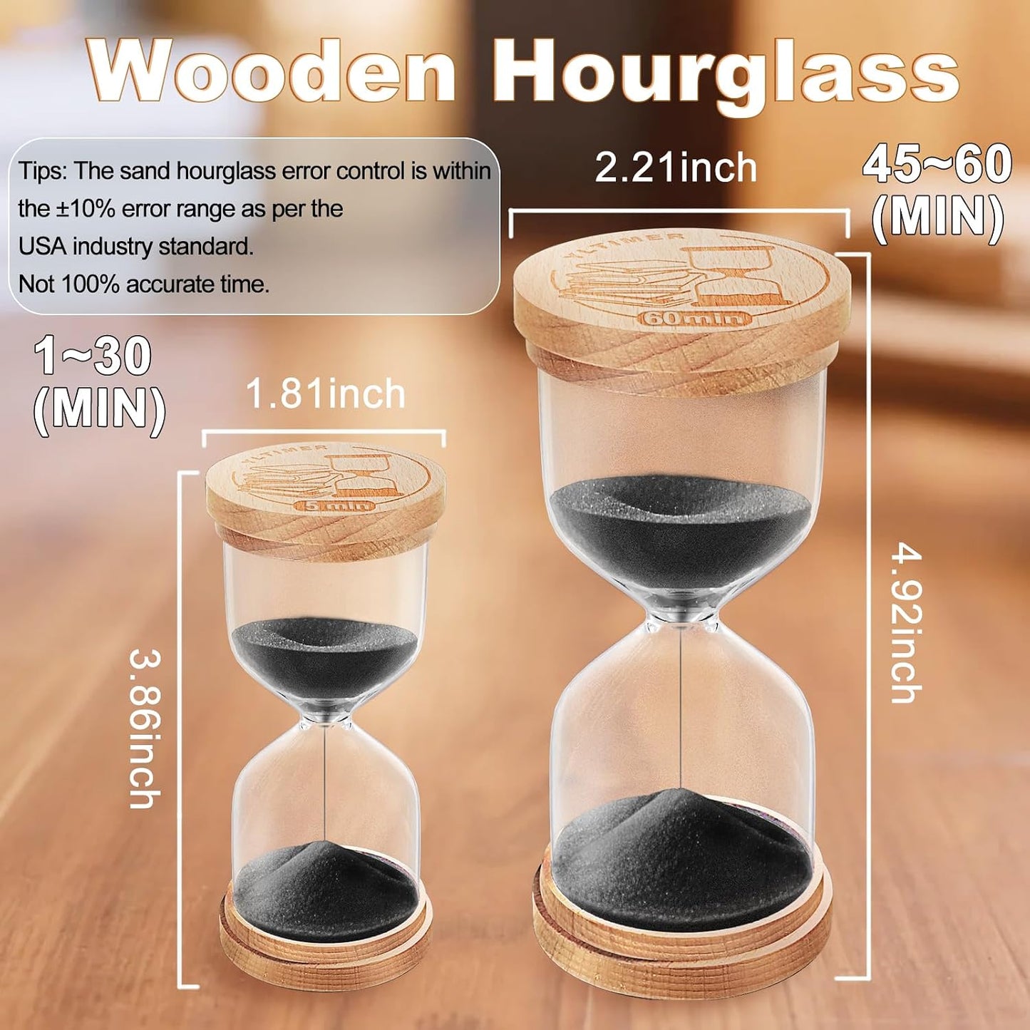 1 Minute Sand Timer, Wooden Sand Hourglass, Small Blue Hourglass, Sandglass Clock 1 Min for Classroom,Game,Decorative (Black)