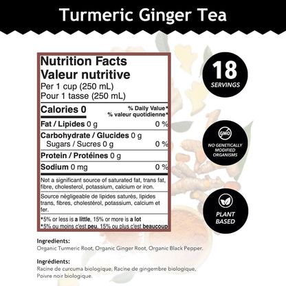 Buddha Teas - Organic Turmeric Ginger Tea - Herbal Tea - Earthy, Mildly Spicy Taste & Sweet Undertones - Enjoy Hot or Cold - Caffeine Free - 100% Kosher & Non-GMO - 18 Tea Bags (Pack of 1)