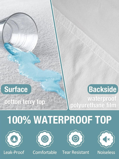 Bedecor Queen Waterproof Mattress Protector, Pee Proof Cotton Terry Cover | Noiseless, Soft Cotton Terry, Breathable, Fitted Elastic Deep Pocket 9-18 in, Washable, for Incontinence, Kids, Pets, Elderly
