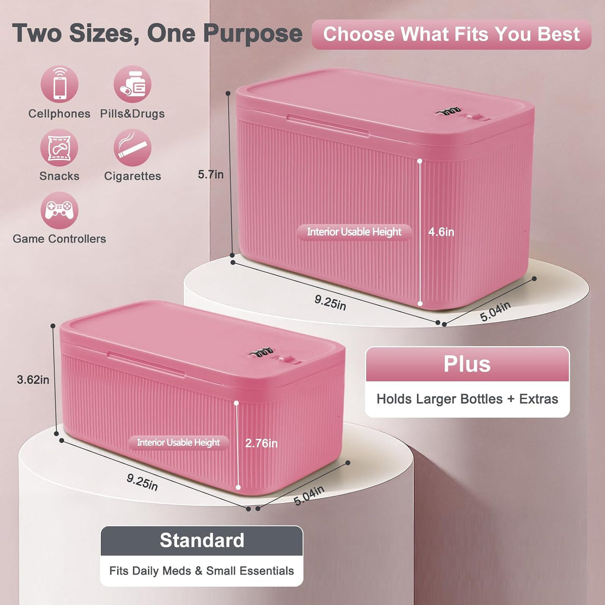 Lockable Storage Box, Small Lock Box with Combination Code for Phone/Medicine Safe/Food Home/Refrigerator/Office/Personal Items/Travel/Gift,9.25 x 5.04 x 3.62’’