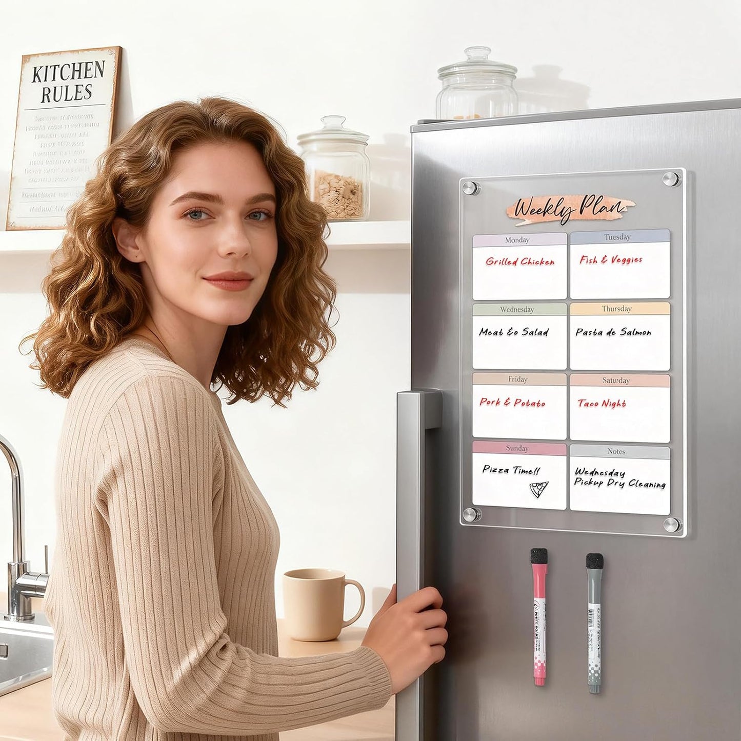 Acrylic Magnetic Kids Chore Board & Star Reward Jar - Dry Erase Fridge Calendar with Erasable Markers, Wooden Stars & DIY Stickers for Visual Schedule, Behavior Tracking & Potty Training Toddlers