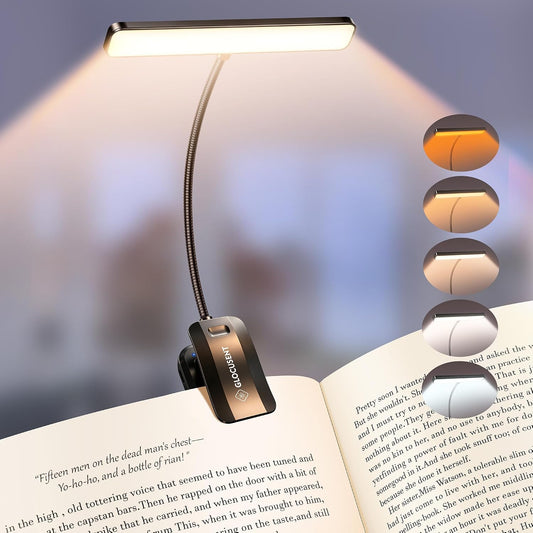 Glocusent 630nm Red Light Reading Light, 26 LEDs Zero Blue Light, 1600K Amber Book Light with 3 Modes & 5 Brightness Dimmable, 120H Runtime, Eye-Care Clip on Light for Book Lovers and Kids