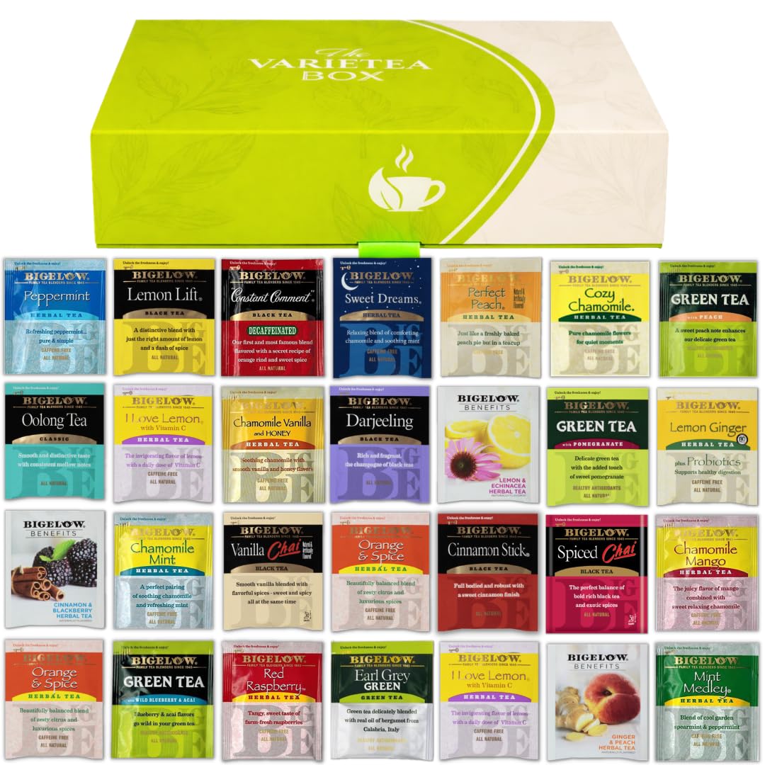 Bigelow Tea Sampler Assortment Variety Pack 48 Count - 24 Flavors - Perfect For Tea Lovers - With Gift Box