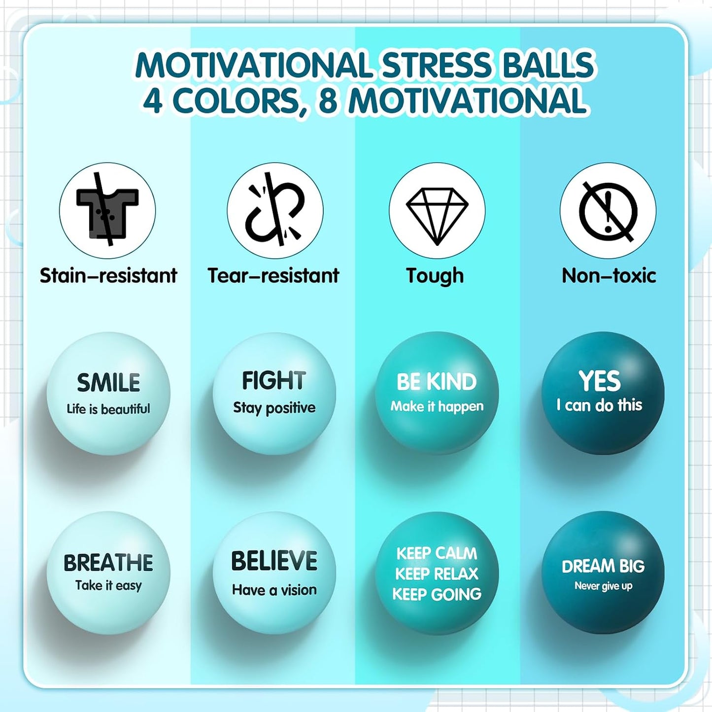 Liliful 100 Pcs Motivational Stress Balls Bulk Inspirational Squeeze Balls for Adults Anxiety Relief Fidget Toys Office Employee Gifts Classroom Rewards 2.2 Inch (Bright Colors)