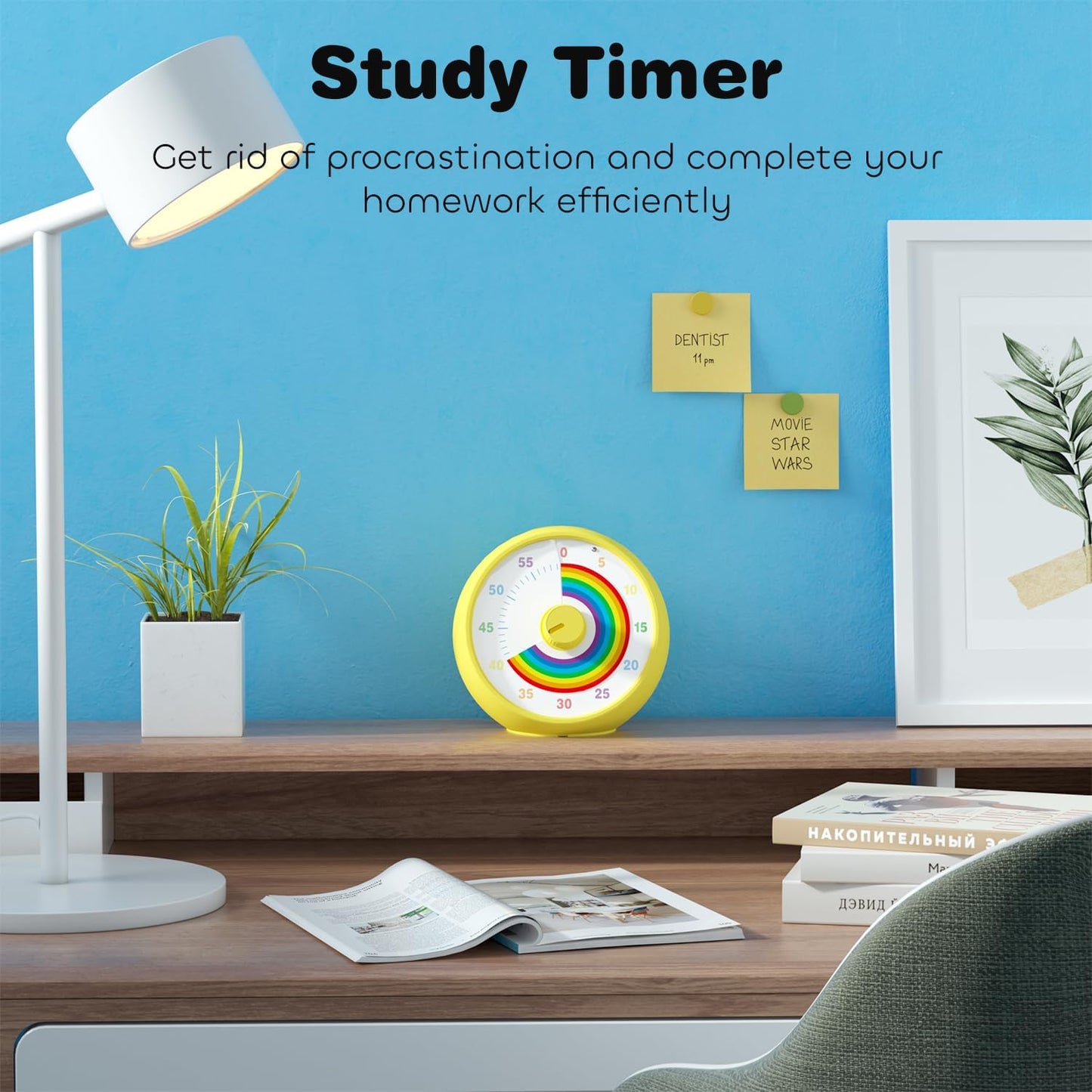Visual Timer for Kids, 60-Minute Countdown Timer for Classroom Office Kitchen, Desk Timer Kids Time Management Tools with Silent Operation, Pomodoro Time Rainbow Pattern (Pink)