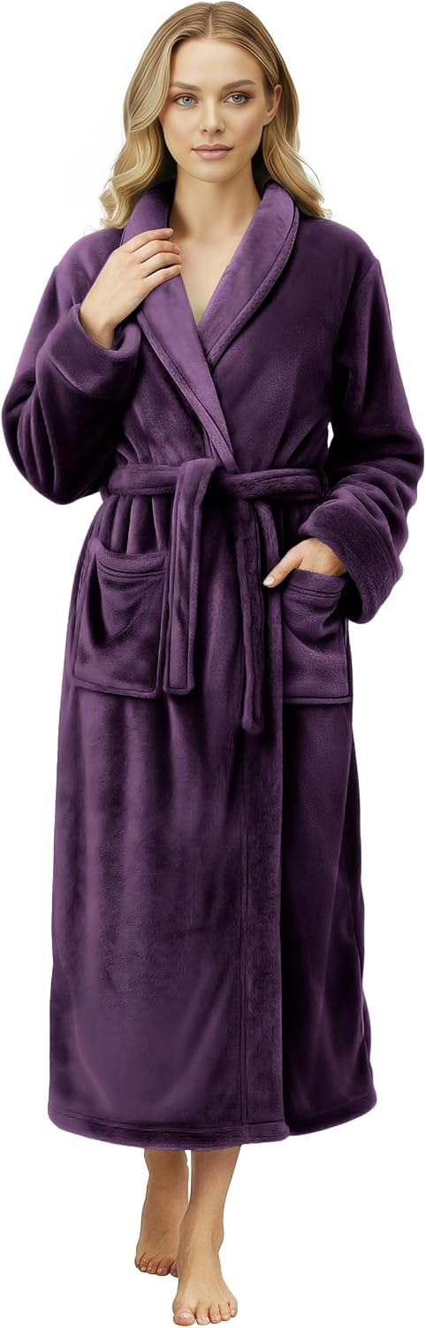 NY Threads Premium Womens Robe, Plush Fleece Long Bath Robe for Women, Fluffy Soft Women's Bathrobe