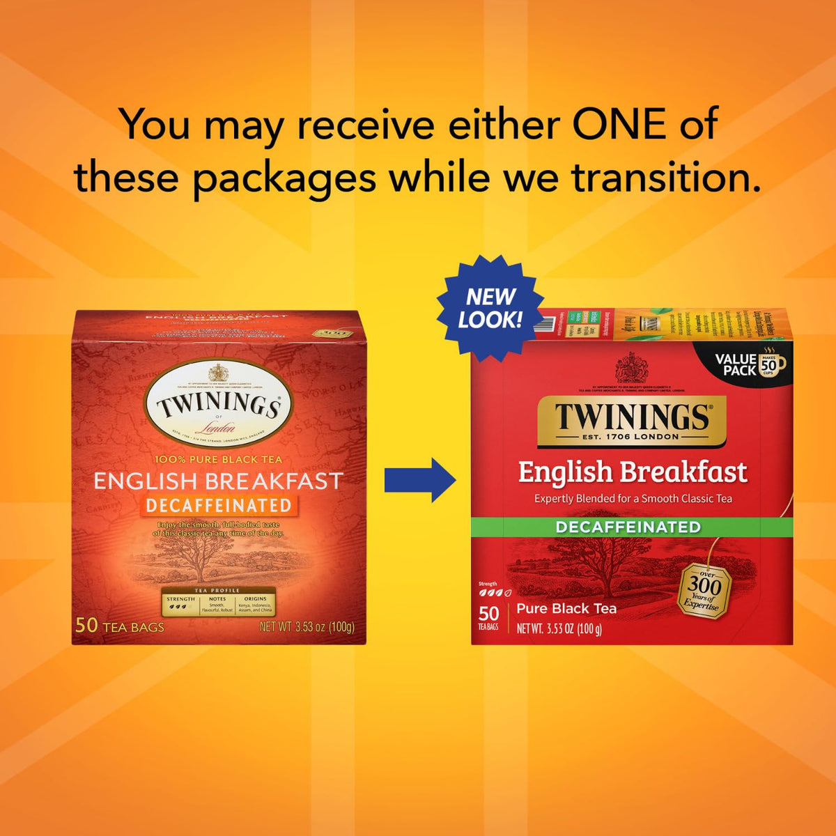 Twinings English Breakfast Tea, Decaffeinated Black Tea - Lively and Refreshing Decaf Tea Bags Individually Wrapped, 50 Count