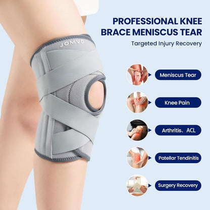 JOMVD Knee Brace for Knee Pain, Meniscus Tear, Adjustable Knee Support with Side Spring Stabilizers for ACL, MCL, Arthritis, Patella Stability, Knee Pain Relief, Injury Recovery, Women and Men, Medium