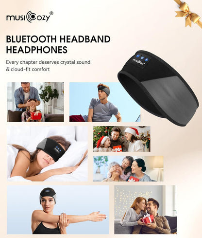 MUSICOZY Sleep Headphones Bluetooth 5.4 Headband, Wireless Earphones Music Sleep Earbuds Sleeping Eye Mask with HD Stereo Speakers for Workout Running Travel Yoga, Ideal Gifts for Men Women Mom Dad