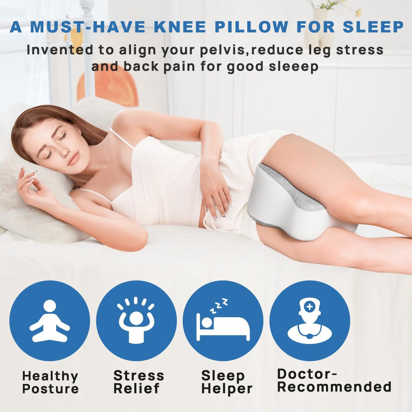 Long Knee Pillow for Side Sleepers Separates Full Thighs for Alignment | Memory Foam Leg Pillow for Knees,Hips, Back Pain Relief When Side Sleeping Spine Alignment Support for Knee Surgery Recovery