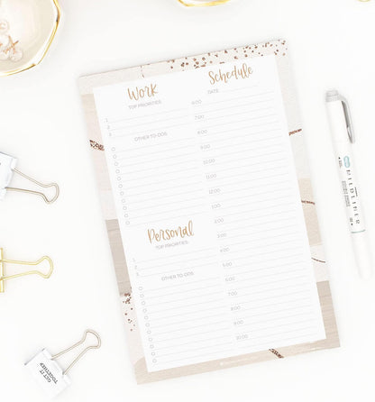 bloom daily planners Timed Work & Personal To Do List Planning Pad - ADHD Friendly Undated Tear-Off Hourly Checklist Notepad Appointment Organizer - 6" x 9" - Brushed Beige
