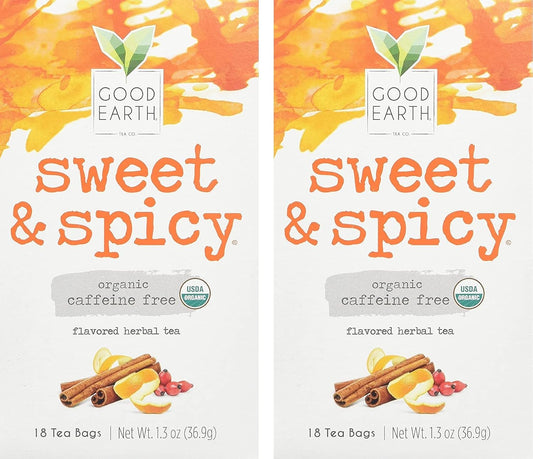 Organic Sweet & Spicy Herbal Caffeine Free Good Earth Teas 18 Tea Bag (Pack of 2)