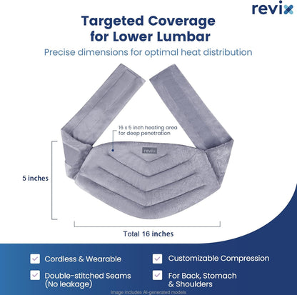 REVIX Microwavable Heating Pad for Back, Extra Large Microwave Heating Wrap for Waist, Stomach, and Shoulders, Moist Heat Therapy for Stress Relief, Adjustable, for Men and Women, Navy