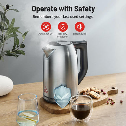1.7L Electric Tea Kettle, 6 Precise Temperature Presets Stainless Steel Electric Kettle Temperature Control,1500W Fast Boiling Hot Water for Oolong & Green Tea with Strix Control