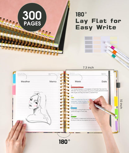 Hardcover Spiral Notebook journal with Removable Dividers Tabs, 300 Pages Leather 5 Subject Notebook College Ruled, 8"x10" Large B5 Notebooks for Work School Note taking, Lined Journal for Women,Black