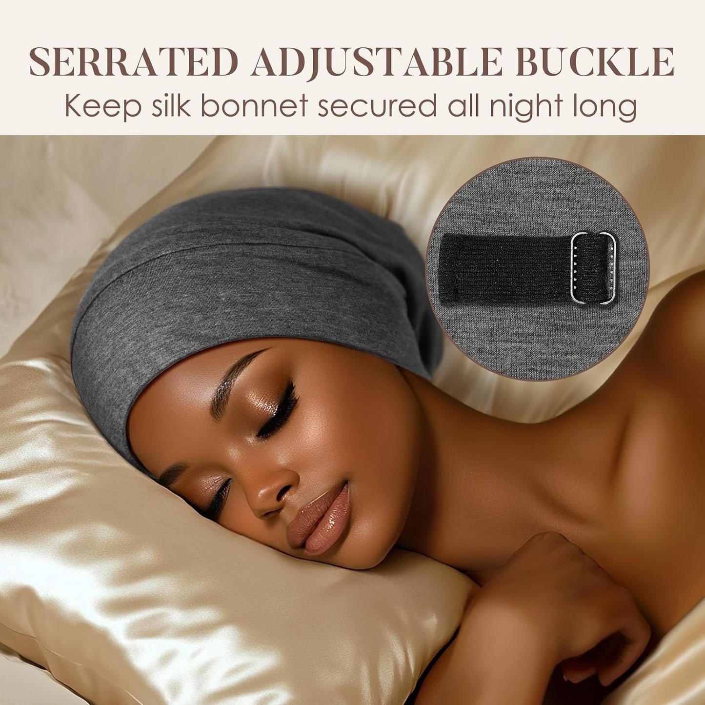 LULUSILK 100% Mulberry Silk Bonnet for Sleeping Women and Men, No More Frizzy Tangled Hair, Real Silk Sleep Cap for Curly Hair, Black, Pack of 1