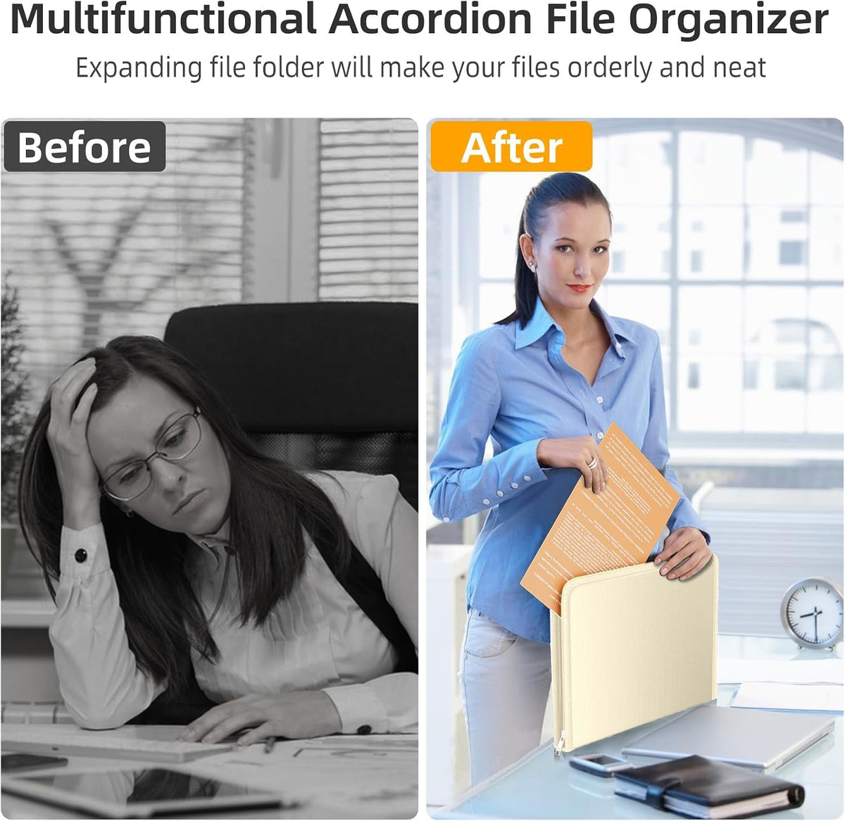 Fireproof Accordion File Organizer, Expanding File Folder with 13 Pockets
