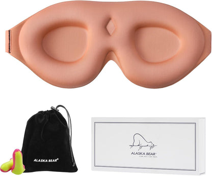 ALASKA BEAR Sleep Mask for Side Sleepers Patented Design, Cup-Shaped and Extra-Soft, 100 Blackout Eye Mask Shades Cover for Men and Women Home or Travel, Machine Washable, Black