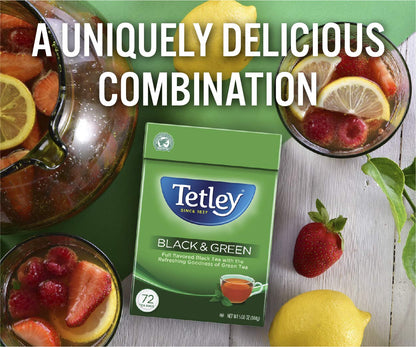 Tetley, Natural Black & Green Tea, 72 Count, Hot or Iced, Light, Refreshing Green Tea