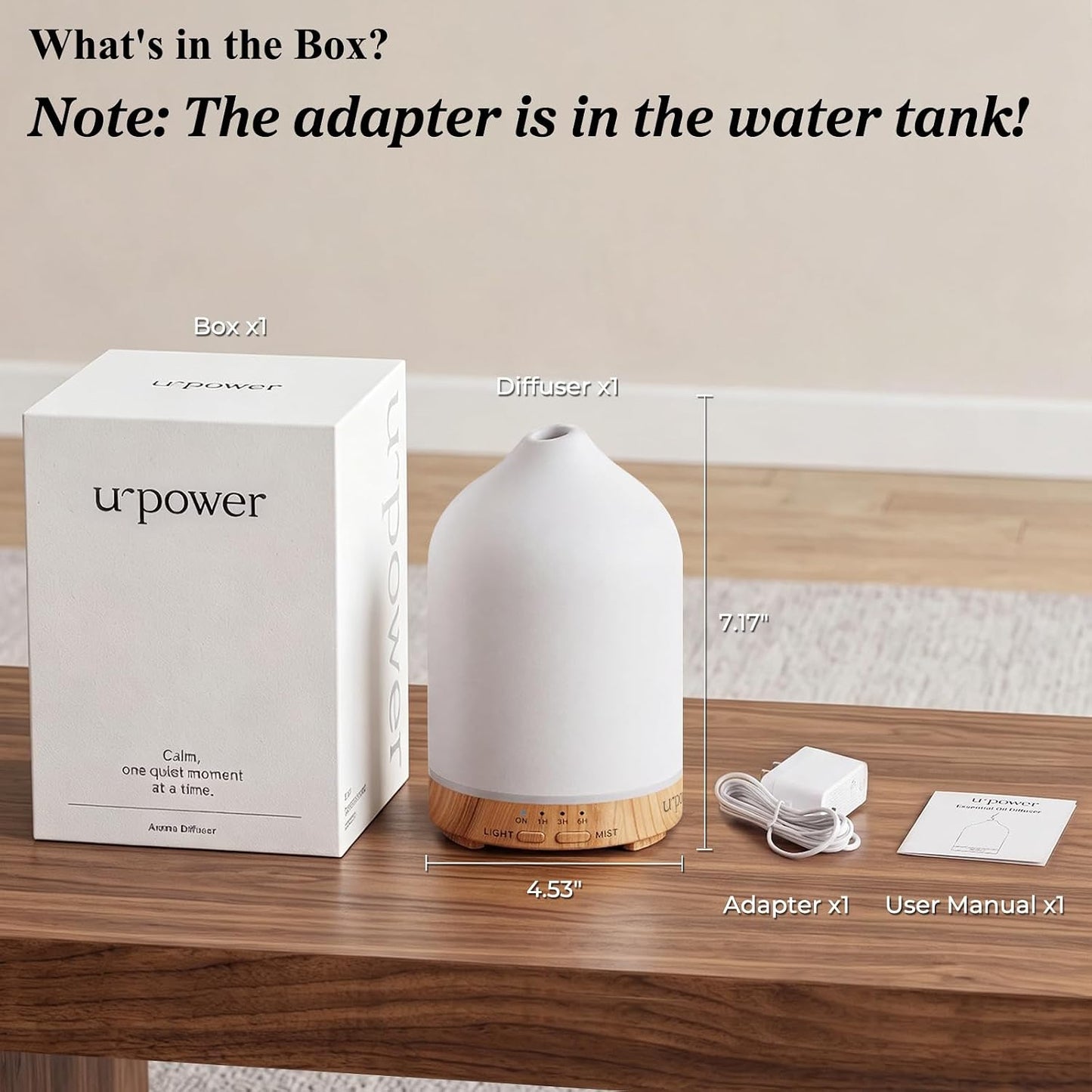 URPOWER 180ML Ceramic Essential Oil Diffuser, Ultrasonic Aromatherapy Diffuser with 7-Color Lights, Auto Shut-Off, Quiet Oil Diffuser for Bedroom, Home Office