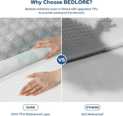 2 Pack Waterproof Mattress Protector, Queen Size Mattress Pad Noiseless with Deep Pocket Fitted for 6"-18", Soft Breathable Dirt-Proof Bed Mattress Cover Washable for Home, Bedroom, Hotel (Gray)