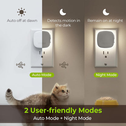 AUVON 4 X Plug-in LED Backlit Night Light with Motion & Dusk to Dawn Sensor | 2200K Soft Warm White Nightlight with 1-50lm Dimmable Brightness for Adults & Kids' Bedroom, Bathroom, Hallway