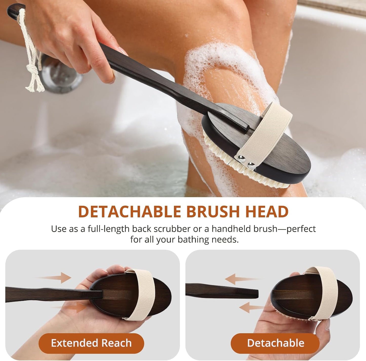 Back Scrubber for Shower, 15.7" Loofah with Handle, Back Shower Brush with Bristles and Loofah, Dry Brushing Body Brush for Cleanse Back and Hard to Reach Areas with Curved Long Handle