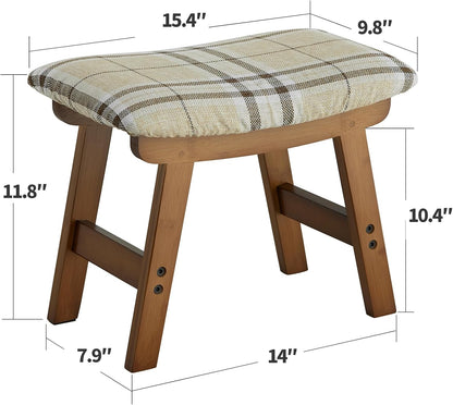 Foot Stool Ottoman Foot Rest Under Desk,Small Stool for Living Room, Bedroom and Kitchen (Brown Legs - Beige Stool Surface)