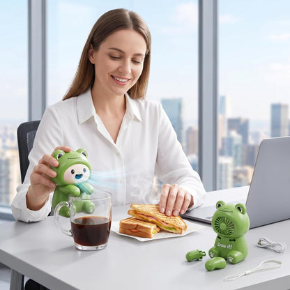 Mini Cooling Fan: Cute Frog Food Clip-on Fan