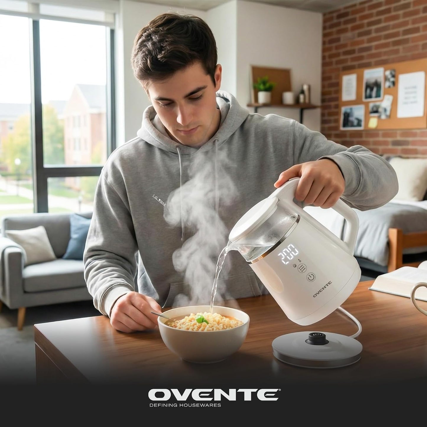 OVENTE 1L Small Electric Kettle with 5 Temperature Preset, Digital Display, 5Hr Keep Warm, Auto Shut-Off, Double-Wall Cool Touch Exterior, Borosilicate Glass,1500W BPA Free Water Boiler, Black KD95B