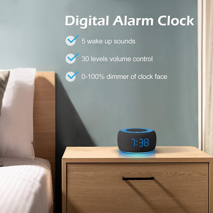 Buffbee Alarm Clock with Sound Machine for Bedrooms – 2-in-1 White Noise Machine for Sleep, Gentle Wake-Up with Soft Alarm Sounds, Ambient Night Light, Plug-in, Sleep Better, Wake Gently