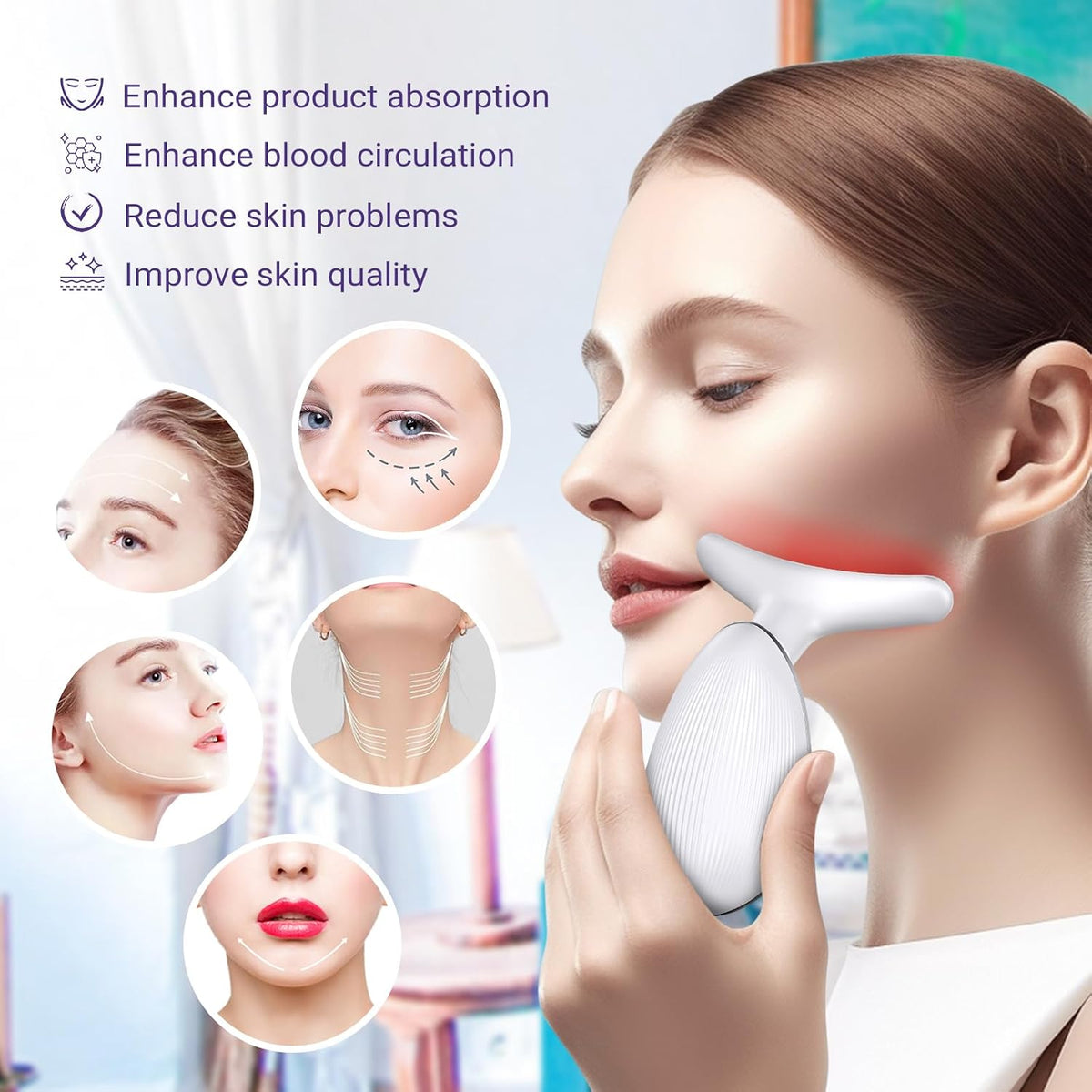 Neck Face Massager, Face Sculpting Tool, 3 Modes and Vibration for Facial Massager for Double - Chin Wrinkle,Daily Home Use, White