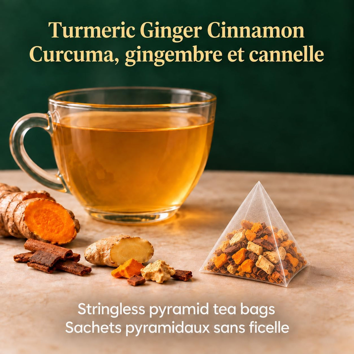 Tozzy Organic Turmeric Ginger Cinnamon Tea, 100 Pyramid Tea Bags