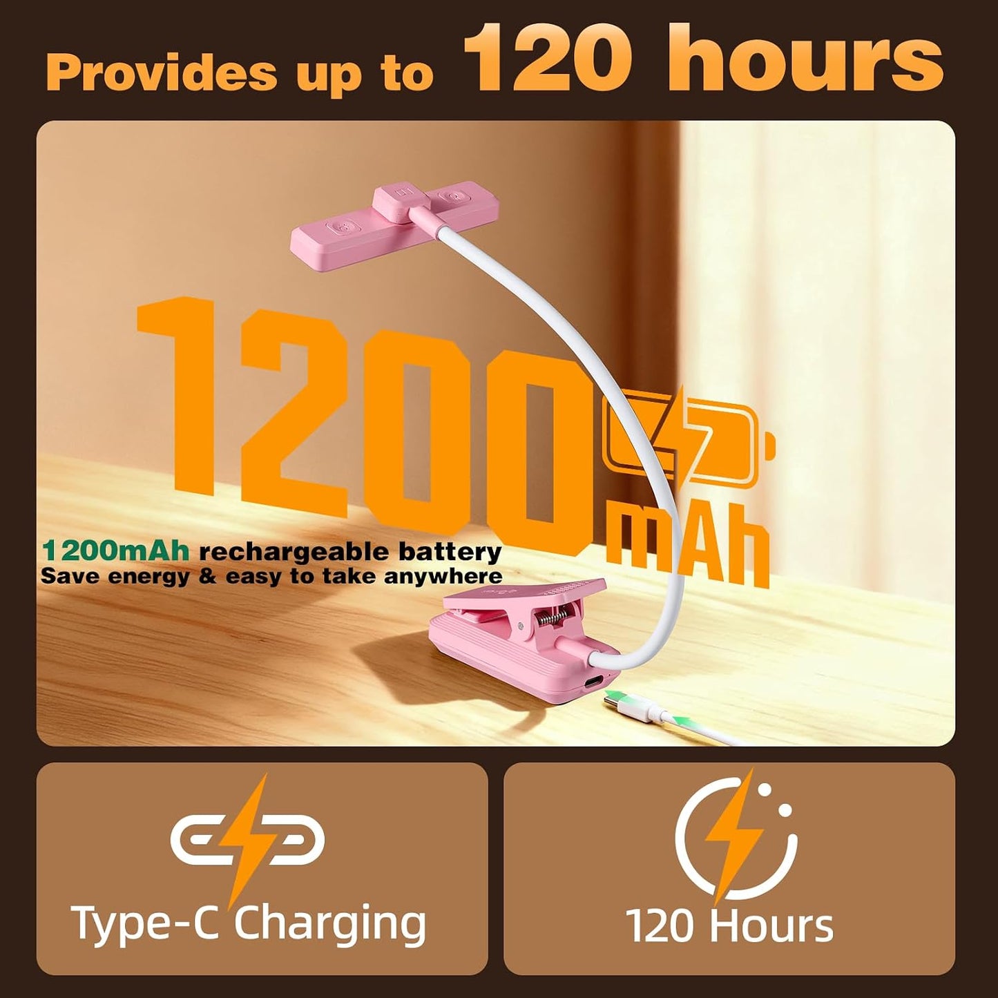 VAVOFO 24 LEDs Rotatable Book Light, Rechargeable Clip Reading Lamp
