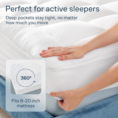 Niagara Sleep Solution Cloud-Like Queen Non-Slip Mattress Topper - 100% Cotton Top Mattress Pad for Back Pain Relief - Extra-Grip, Breathable & Naturally Cooling for Hot Sleepers, White