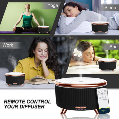 Diffusers for Essential Oils Large Room, 500ml Aromatherapy Diffuser Cool Mist Humidifier with Remote Control,7 Colors Lights & 5 Mist Mode Waterless Auto Off for Women Office Home