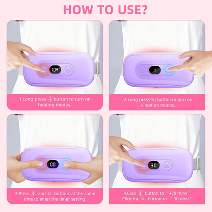 Portable Heating Pad: 2 Timer 6 Heat Levels 6 Vibration Modes Cordless Electric Heating Pad 3s Fast Heating Travel Heating Pad Gifts for Women Christmas Birthday Pink