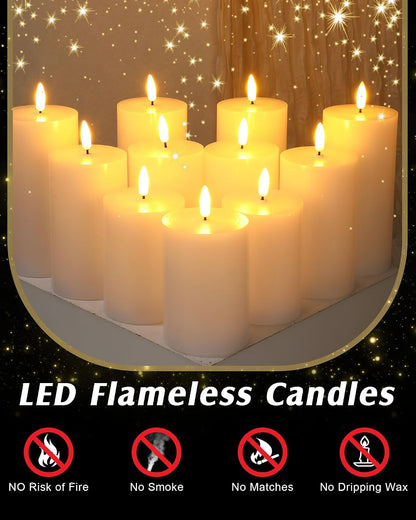 VIHOSE 12 Pack White Flameless Candles Set with Remote and Timer Flickering Flameless Battery Candles Flat Top LED Pillar for Wedding Outdoor Home Festival Decoration(D 3'' H 4'' 5'' 6'')