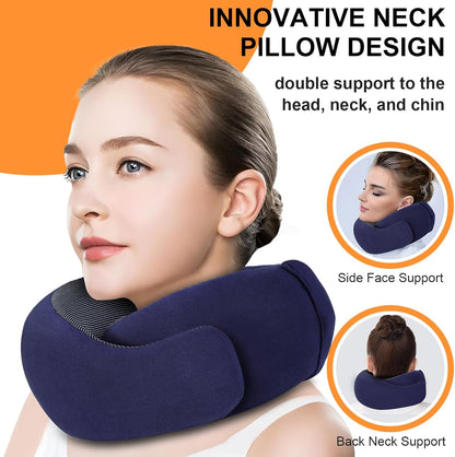 Travel Pillow - Hooded Neck Pillow Airplane Memory Foam Filling for Plane, Office, Cars Sleeping, Road Trip, Long Flights, Airplane Travel Essentials, Includes Eye Mask & Earplugs (Green)