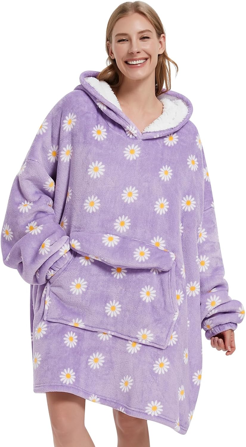 Mewkou Wearable Blanket Hoodie for Adult,Oversized Sherpa Fleece Blanket Hoodie for Women Men,Grey