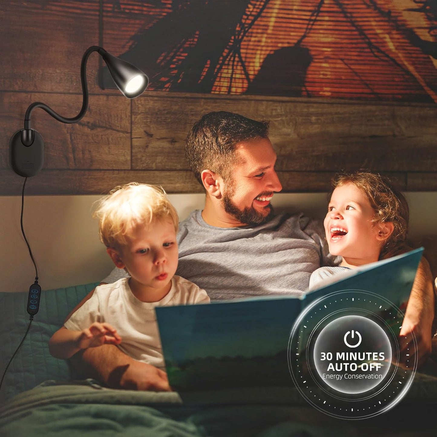 LiFMIRA Wall-Mounted LED Bedside Reading Light with USB Charging Port, 10-Level Dimmable & Adjustable 5 Color, Plug-in Adhesive Night Lamp for Books in Bed, Eye-Caring Bedroom Lighting (Black)