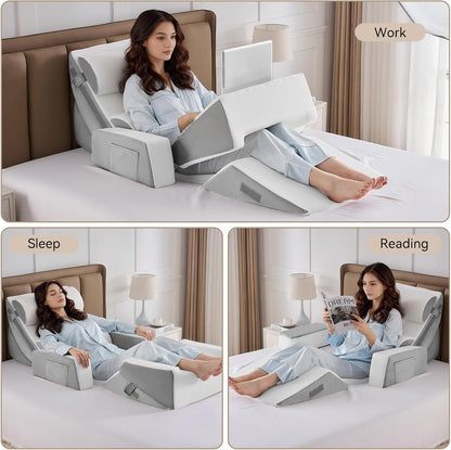 Yojoker 4PCS Orthopedic Bed Wedge Pillow Set for Sleeping, Post Surgery Foam Pillow for Body, Back and Leg Pain Relief, Triangle Adjustable Support Pillow - Acid Reflux, Anti Snoring & GERD Sleeping