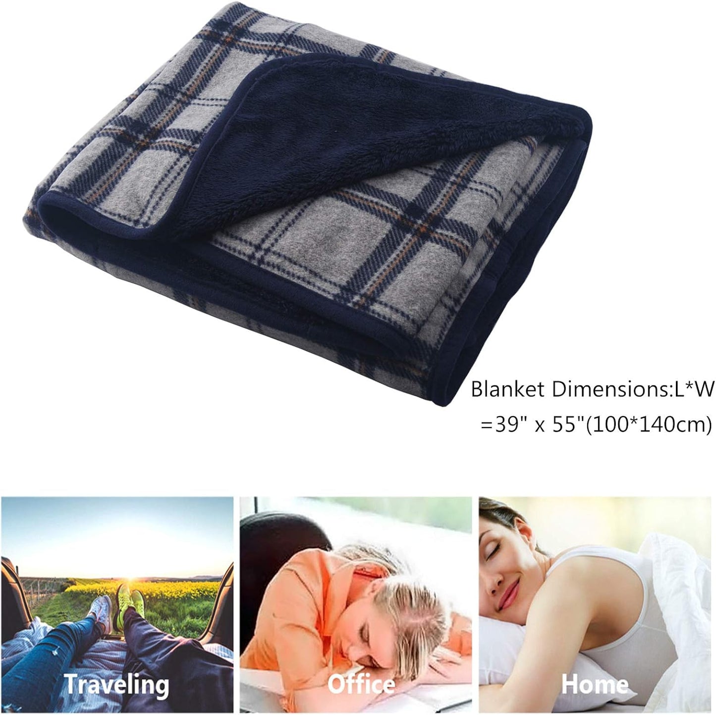 forestfish Fleece Wearable Blanket, Plaid Lap Blanket Comfy Poncho Throw with Buttons for Bed Sofa Office, Grey-White