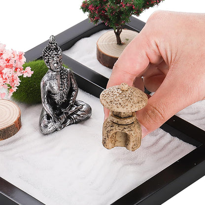 Hiceeden Zen Garden Kit for Desk, 8.5×7 Inches Japanese Mini Zen Garden Accessories, Sand Tray Therapy Kit Meditation Gift for Home Office Desk Decor