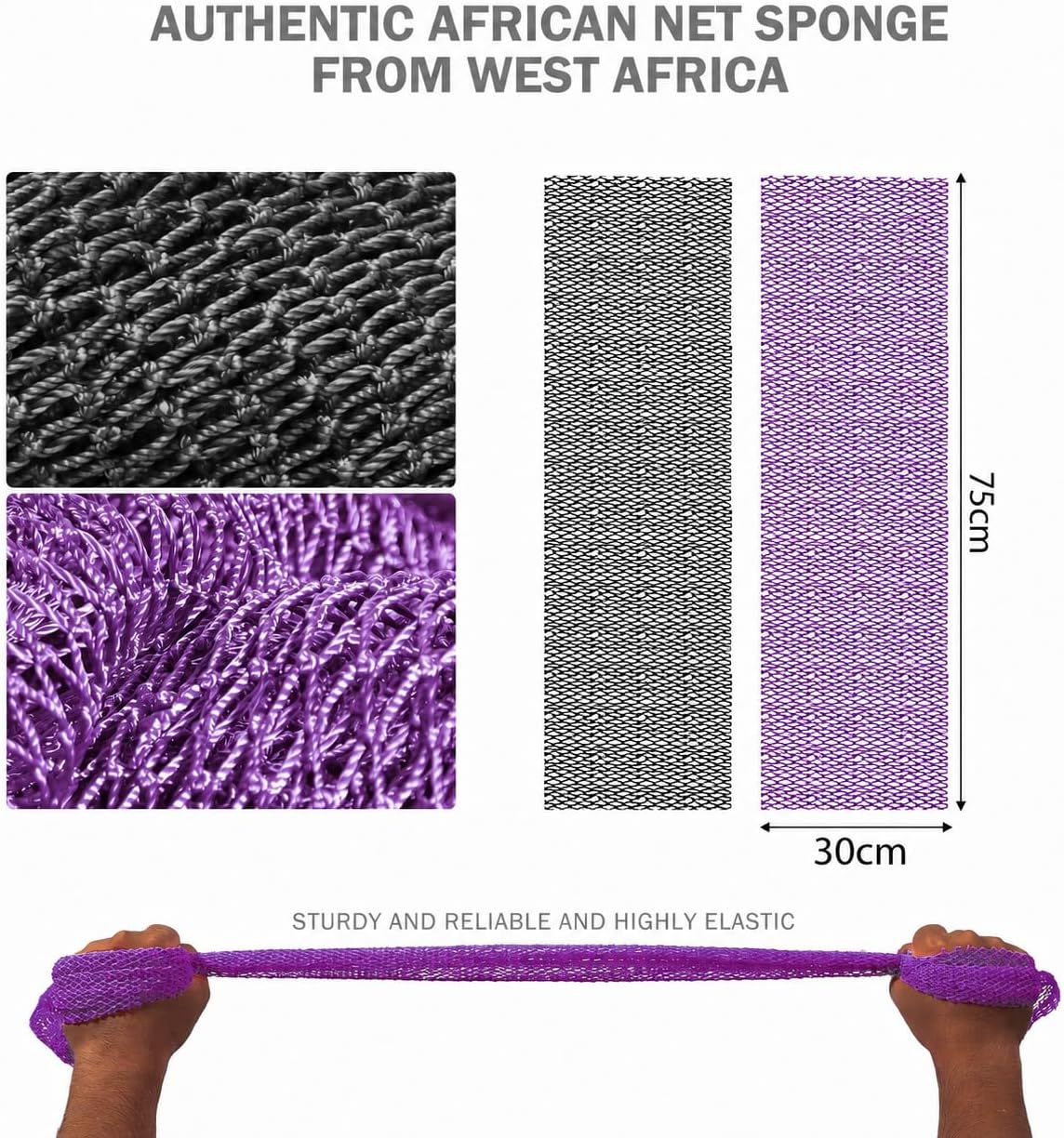 UJFQBH 3 Pack African Net Sponge, African Exfoliating Net Bath Sponge Long Net Bath Sponge Exfoliating Shower Body Scrubber Back Scrubber Skin Smoother,Great for Daily Use (Pink,Yellow,Purple) - Colors B