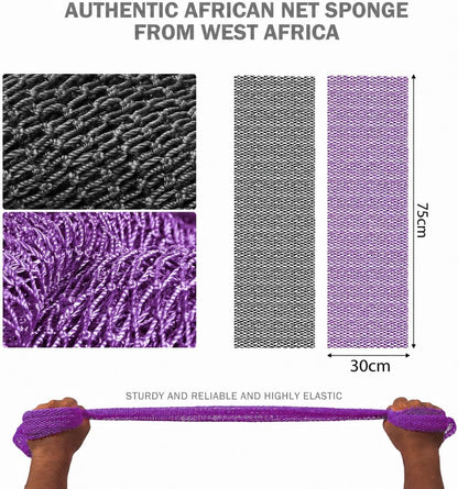 UJFQBH 3 Pack African Net Sponge, African Exfoliating Net Bath Sponge Long Net Bath Sponge Exfoliating Shower Body Scrubber Back Scrubber Skin Smoother,Great for Daily Use (Pink,Yellow,Purple) - Colors B