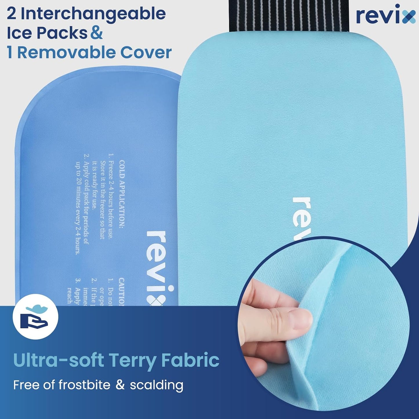 REVIX Ice Packs for Injuries Reusable, 2 Packs Hot and Cold Pack with Adjustable Strap, Flexible Ice Wraps for Joints and Muscle, Rotator Cuff, Back, Knee Discomfort Relief (10" x 5" Blue)