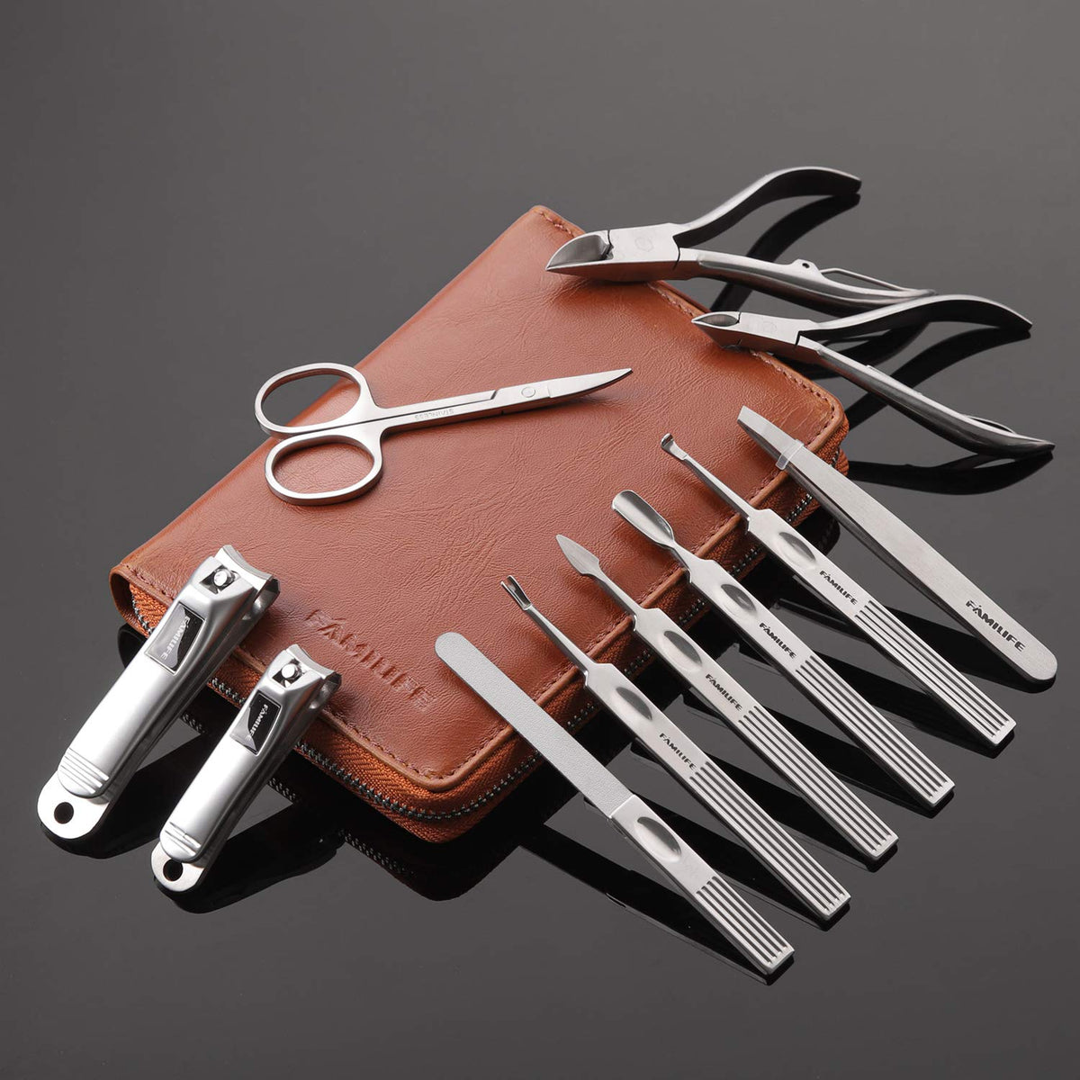 FAMILIFE Stainless Steel Manicure Set 11-in-1 Professional Nail Clipper Kit