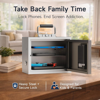 Phone Lock Box for Kids, Cellphone Jail for Screen Time Control, Passcode Lock with Backup Key, Remote Unlock for Parents, Secure Phone Storage for Homework and Sleep Routine