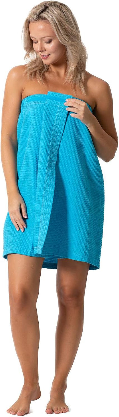 Turkish Linen Women’s Waffle Spa Body Wrap with Adjustable Closure